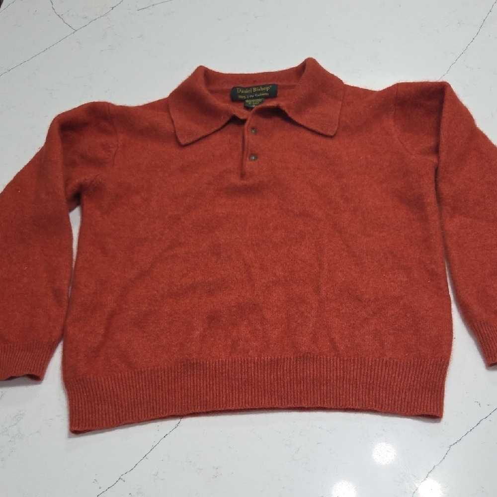 Daniel Bishop Y2K Orange Crew Neck Sweater, 100% 2 Ply Cashmere SzM Pre-owned